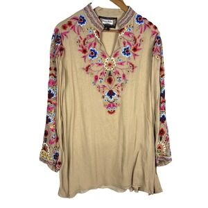 LongSleeve Embroidery Tunic Blouse Women VTG Collection Sz L Boho Gypsy Romantic